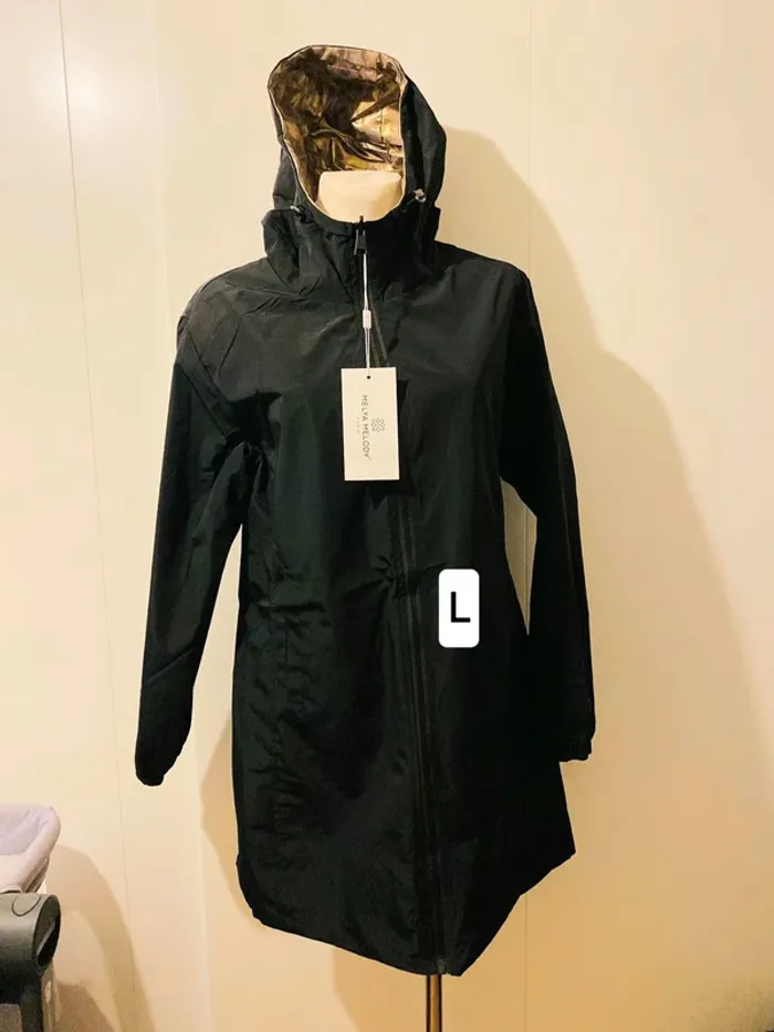 Manteau parka femme imperméable réversible long souple noire/doré léopard taille L