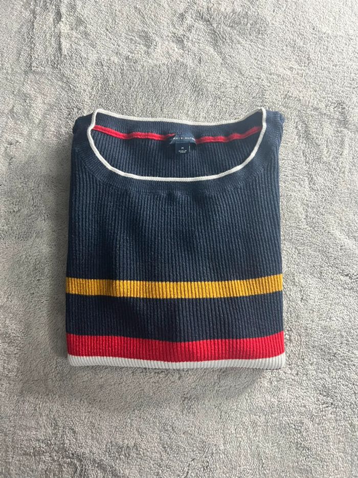 Pull léger à rayures Tommy Hilfiger bleu marine rouge jaune blanc - taille M