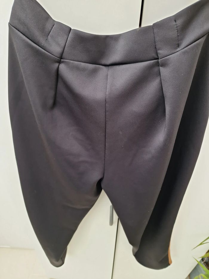 Pantalon Legging Bi Matières Noir Avec Bandes Marron - photo numéro 4