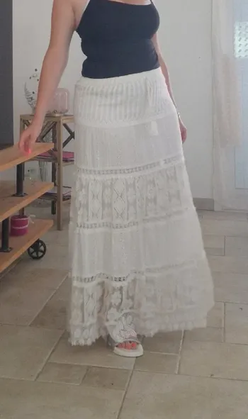Jupe bohème dentelle, broderie Italian Style