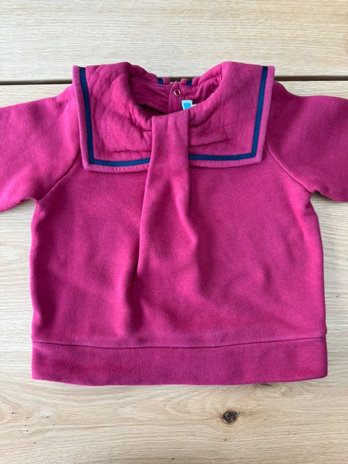 Sweat rouge bordeaux maxi col carré noeud - Taille 3 Ans - photo numéro 5