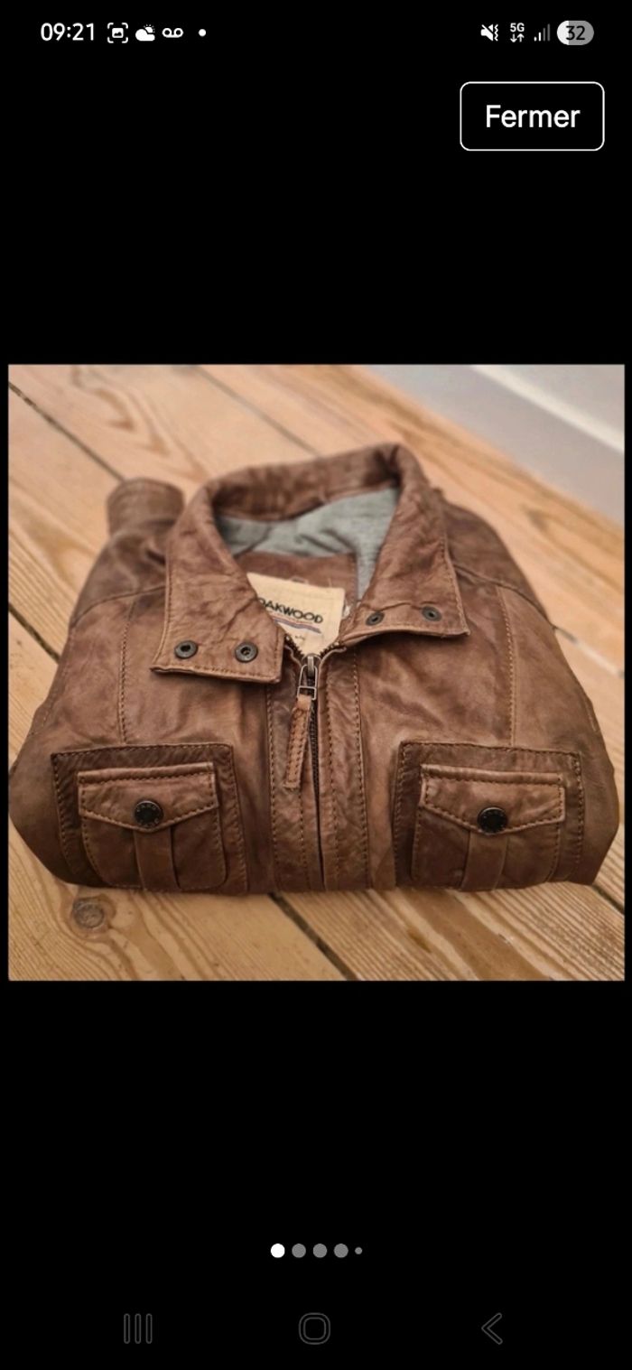 Veste cuir véritable marron