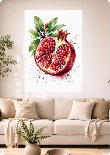 Affiche murale aquarelle “Grenade Rouge” déco fruit cuisine A3 Sans cadre