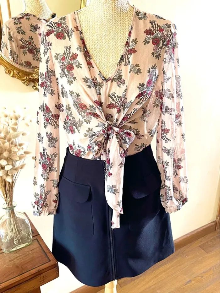 Sublime blouse chemise fluide chic fluide Haut Transparent Floral - photo numéro 8