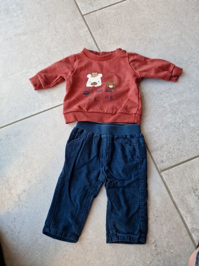 Ensemble pull et pantalon imitation velours 3 mois - photo numéro 2