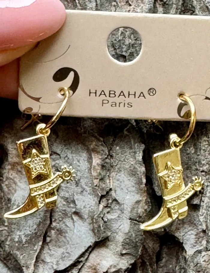 Boucles d’oreilles habaha Paris santiags éperons étoiles acier inoxydable or zircons
