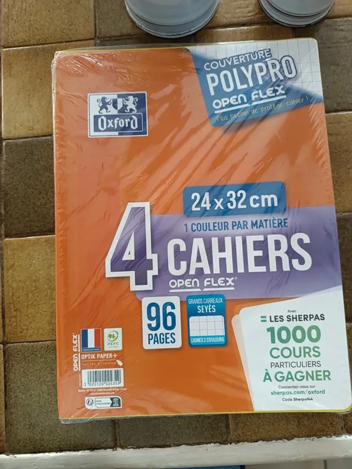 Lot de 4 cahiers Oxford polypro Open Flex 24 x 32 cm 96 pages grands carreaux neuf avec emballage