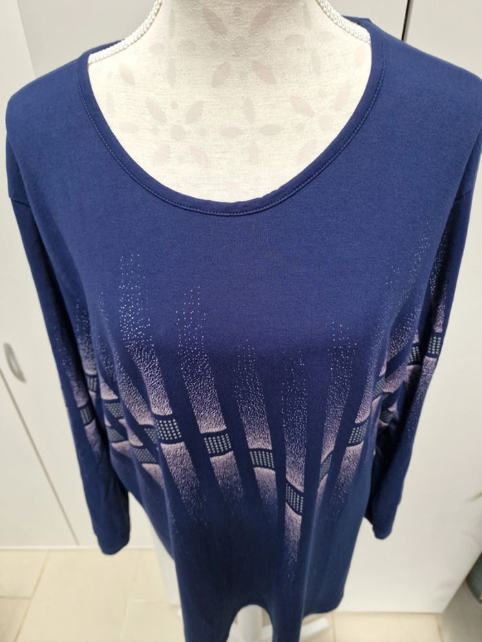 Tunique Bleu Marine Imprimé Blanc Paillettes - photo numéro 2