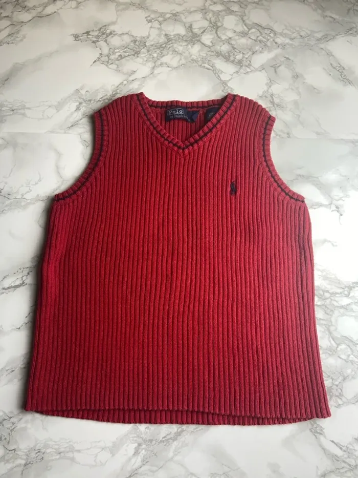 Pull Ralph Lauren enfant rouge sans manches – Taille 5 ans garçon