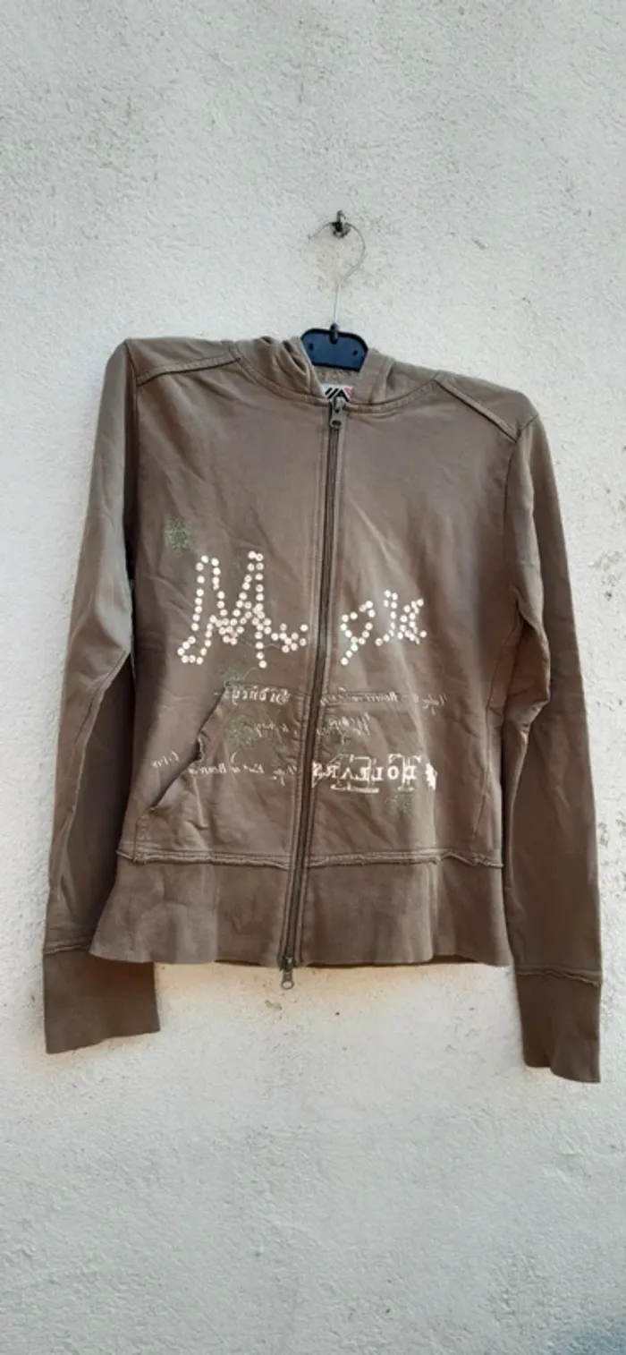 Sweat zippé kaki taille 1 à capuche - photo numéro 2