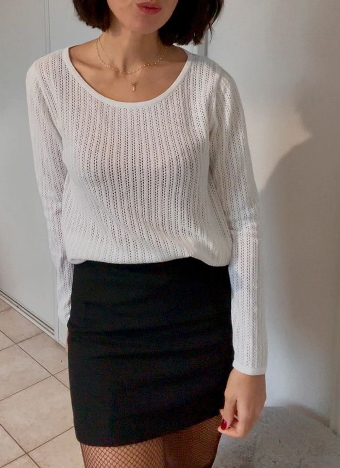 Top en crochet ajouré blanc Monoprix taille neuf Monoprix