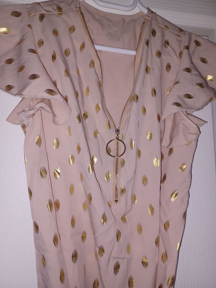 Robe courte rose pale dorée M toucher soie neuve - photo numéro 2