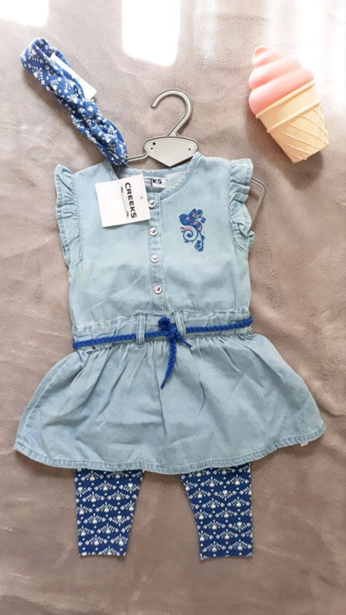 🌸 Sublime ensemble Creeks, taille 9 mois, neuf.