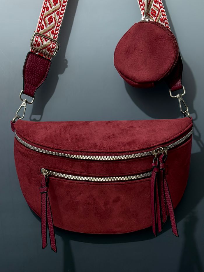 Grand sac banane - Rouge bordeaux - Cuir daim PU | B