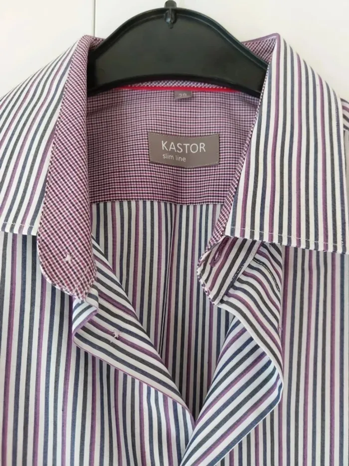 Chemise rayée mauve Kastor slim line taille M - photo numéro 3