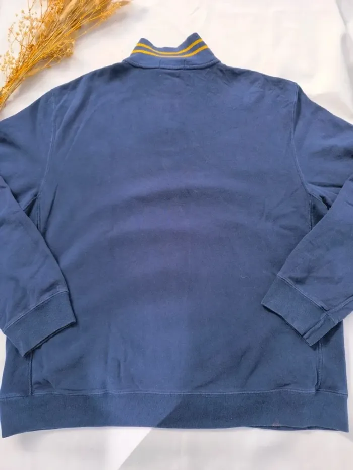 Pull homme 1/4 zippé Ralph Lauren taille XL Bleu avec col rayé jaune - photo numéro 8