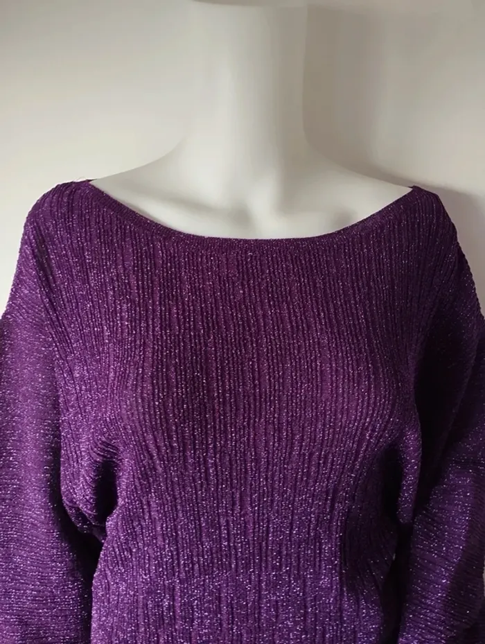 Blouse manches réglables violet à paillettes taille 40 Promod - photo numéro 2