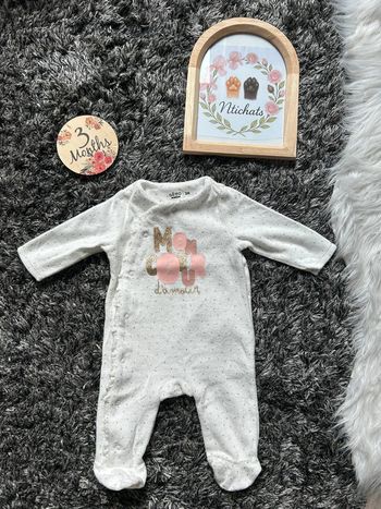 Pyjama bébé Gemo "Mon cœur d'amour" - Blanc à pois dorés - Taille 3 mois
