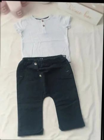 Ensemble sarouel effet lin et tee-shirt manches courtes Kiabi garçon 12 mois