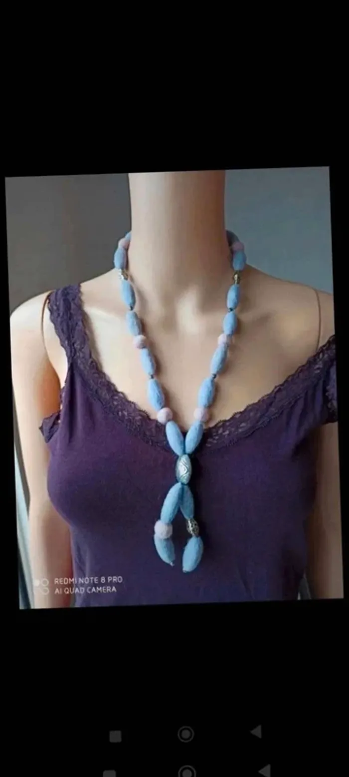 Collier feutrine lilas  rose argenté - photo numéro 2