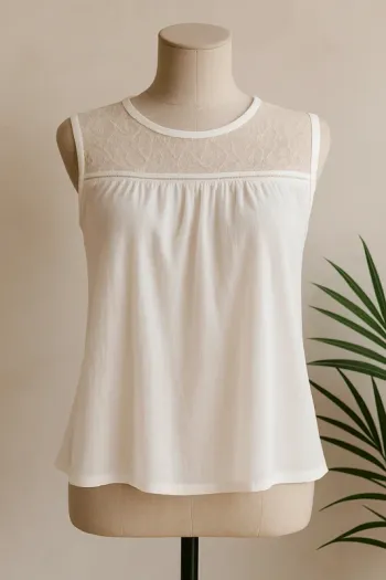 Haut blanc sans manches dentelle - Taille M