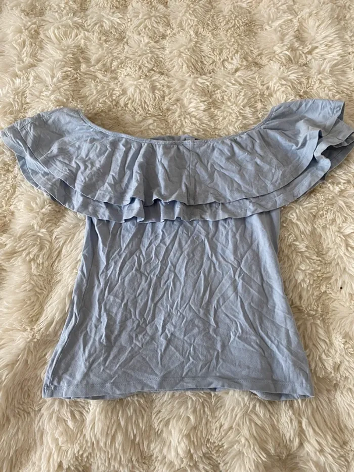 Haut bleu pastel épaules dénudées Tally Weijl taille XS - photo numéro 5