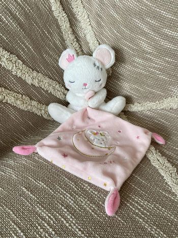 Peluche doudou mouchoir 17cm simba toys souris blanche et rose parfait état