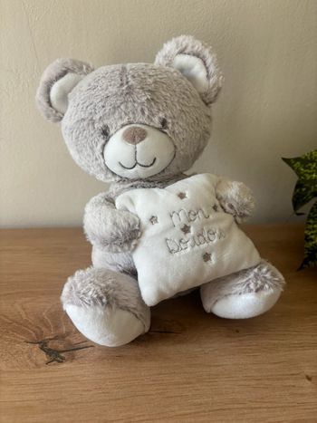 Doudou peluche ours beige coussin mon doudou musical tex
