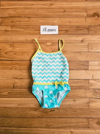 Maillot de bain bébé fille 1 pièce à bretelles bleu jaune blanc 18 mois
