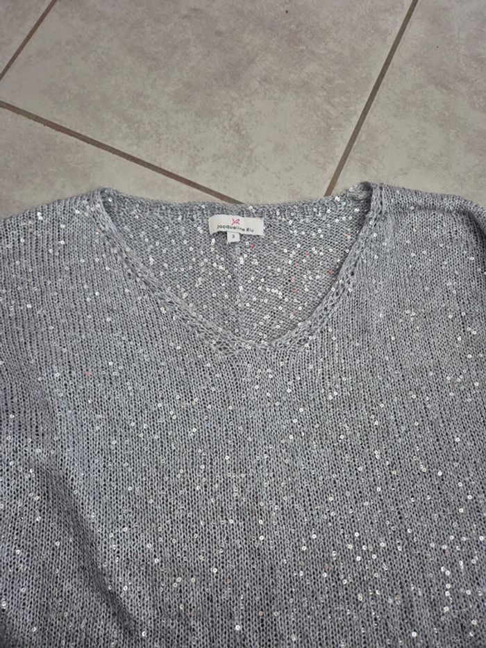 Pull en maille gris avec sequins argents Jacqueline Riu - photo numéro 3