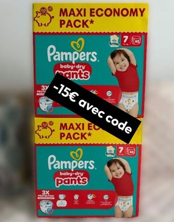 124 couches Pampers taille 7 pants+15 kg lot de 2 cartons 