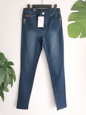Jean slim stone avec empiècements simili cuir La Halle Taille 38
