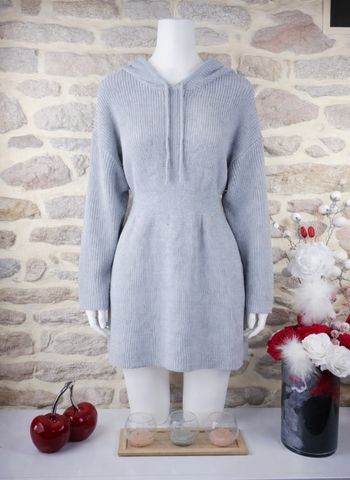 Robe pull en tricot à capuche gris perle en maille côtelée Femme taille 52 marque Missguided 🪷 
