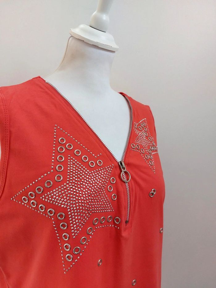 Top sans manche corail avec décolleté zippé 46 - photo numéro 3