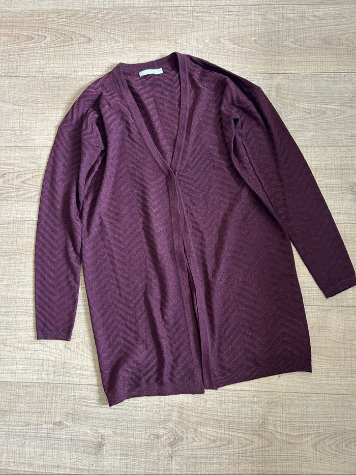 Cardigan bordeaux pailleté mi long Season taille S jamais porté - photo numéro 7