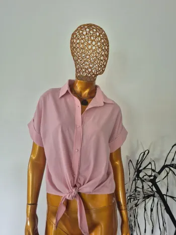 Chemise à nouer Manches Courtes Rose Femme Taille S/M