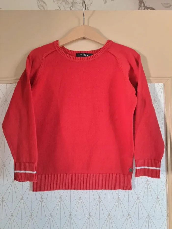 Pull garçon rouge tex 3-4 ans tbe taille plus 4-5 ans