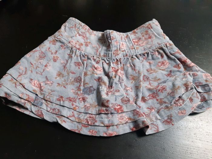 Jupe velours volants liberty bleu vintage bebe fille 3 mois