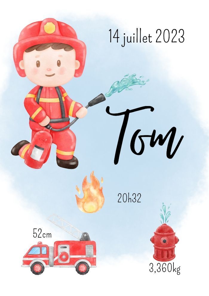 affiche naissance personnalisé pompier - photo numéro 2