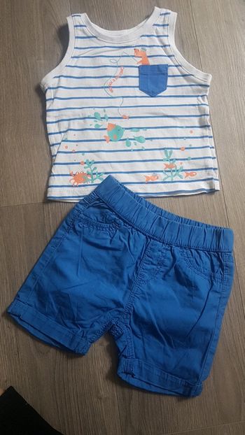 Ensemble été débardeur rayé bleu marcel short in extenso 6 mois