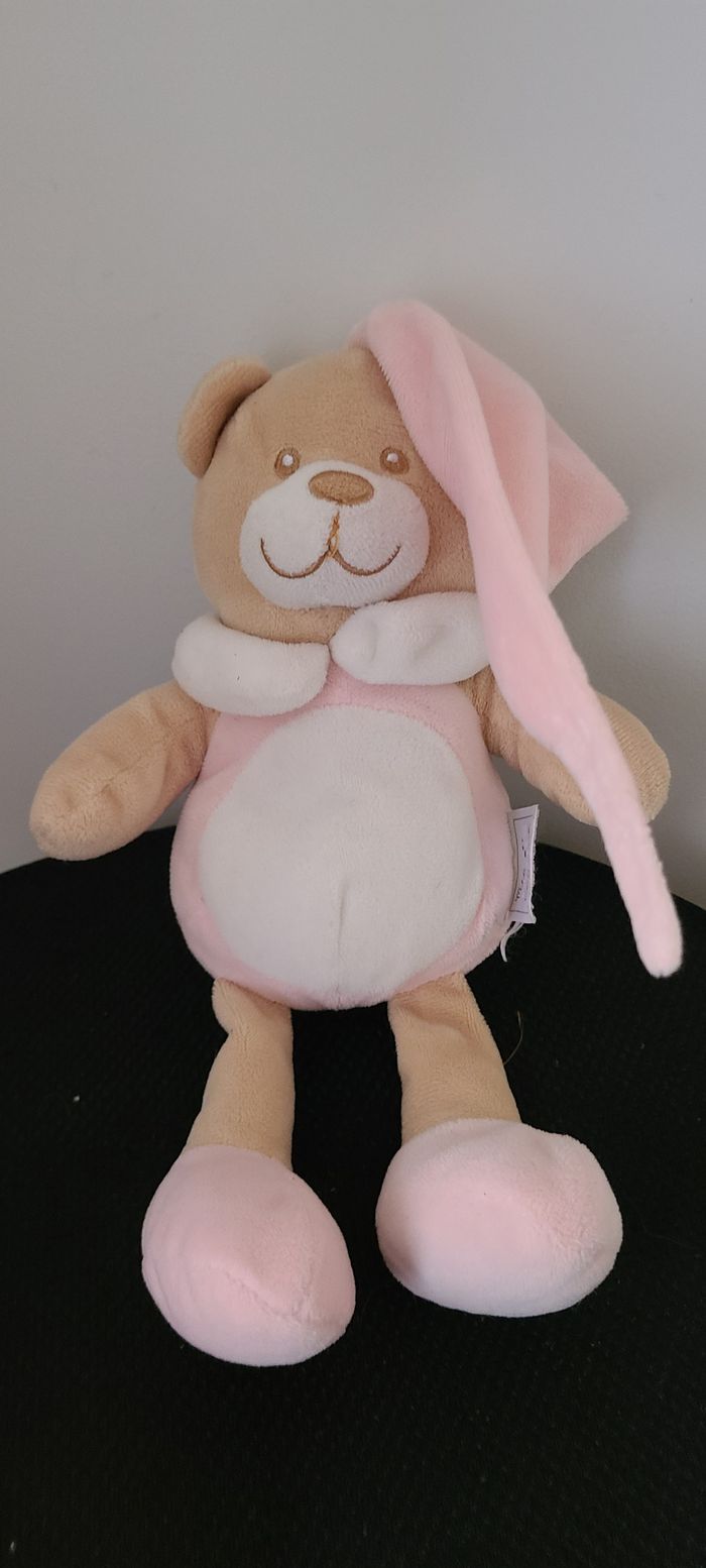 Doudou ours blanc rose beige MES PETITS CAILLOUX CMP