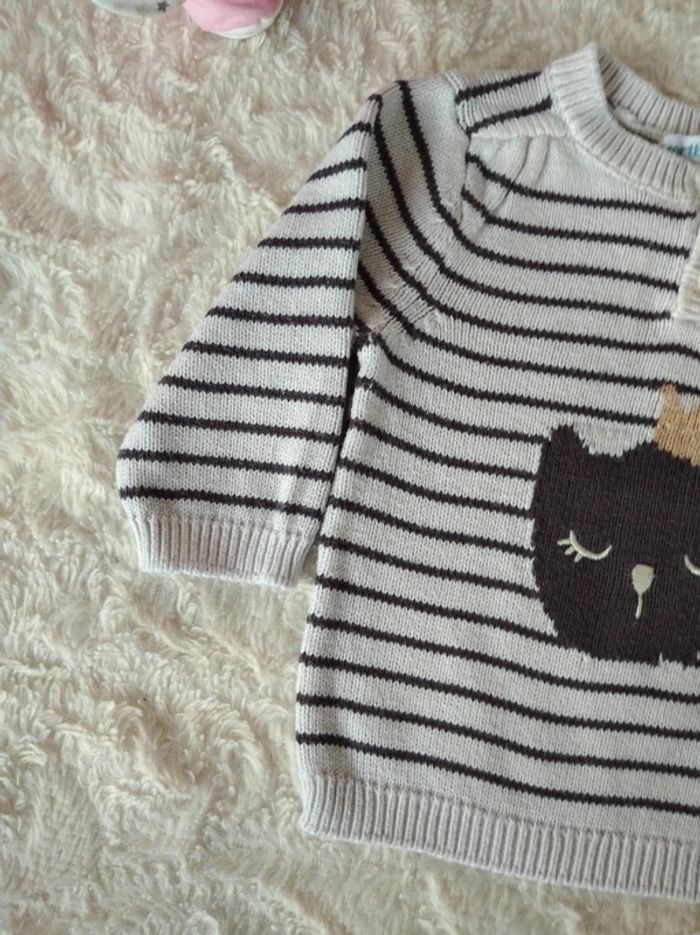 Pull Fille 3 mois Chat couronne Vertbaudet - photo numéro 3