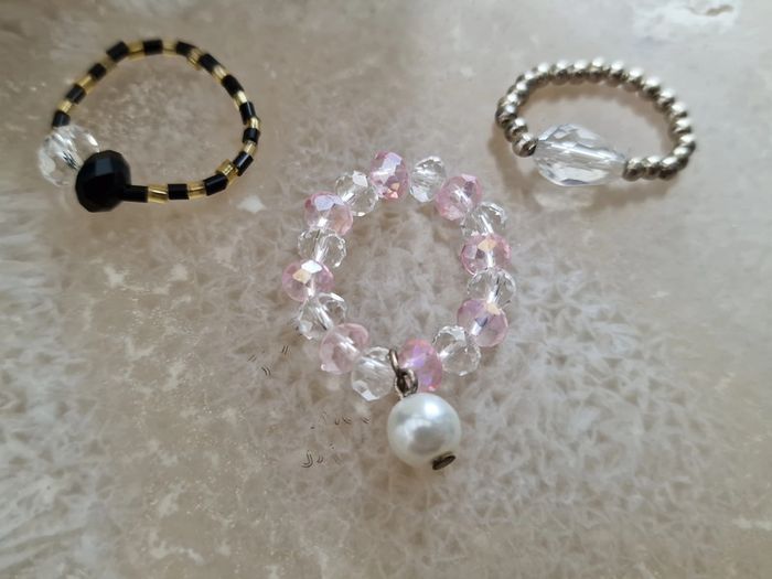 Lot De 3 Bagues Nylon Perles Cristal - photo numéro 16