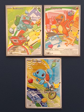 Lot de 3 cartes Pokémon • Bulbizarre Salamèche Carapuce • Illustration Premiers Partenaires Série 1