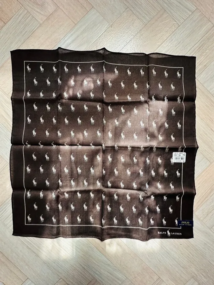 🟤 Foulard Polo Ralph Lauren marron chocolat - 100 % coton - Made in Japan 🇯🇵 - photo numéro 3