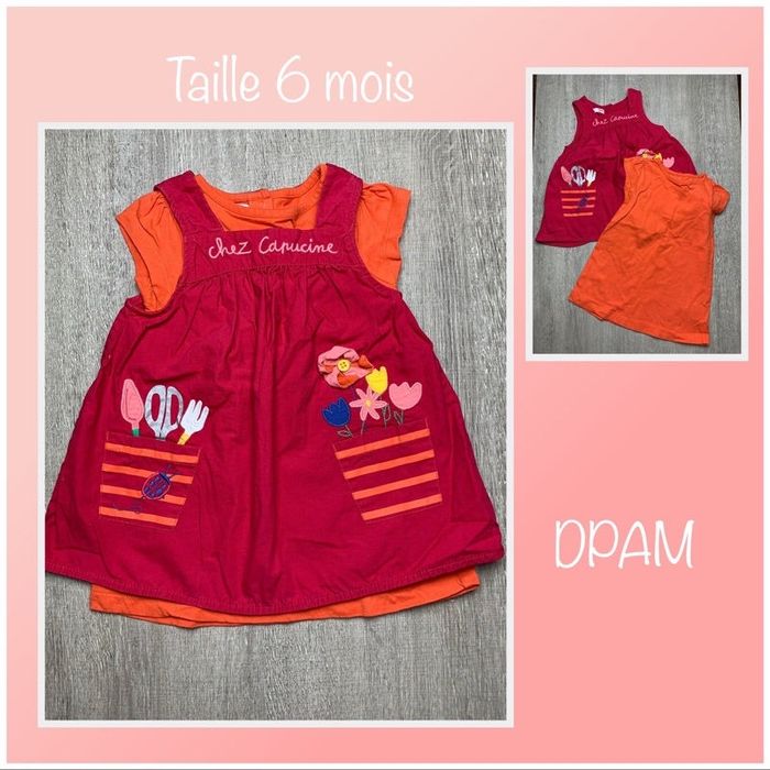 Robe été 2 en 1 - couleur framboise et orange - taille 6 mois