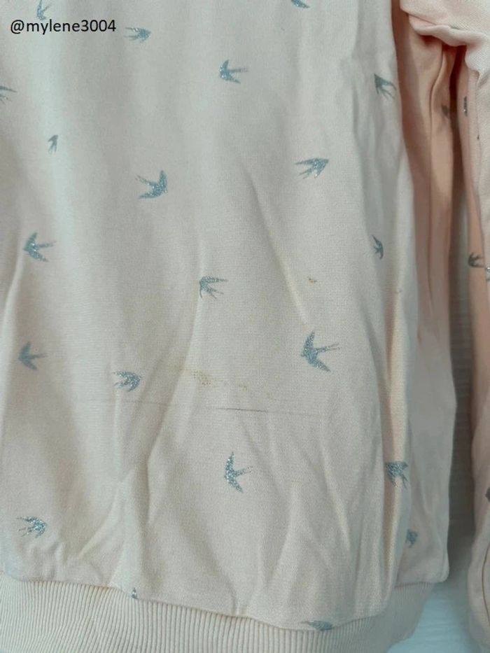 Sweat rose abricot motifs oiseaux et écritures à manches longues et fermeture éclair dos - photo numéro 8