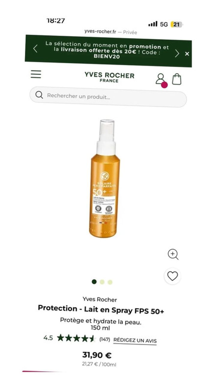 Yves Rocher (Pas de Vinted Go) Spray solaire SPF 50+ Solaire Peau Parfaite (150 ml) - photo numéro 3