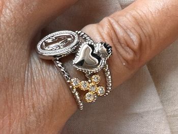 Bague large réglable acier inoxydable argent /or cœur ex-voto  vierge croix