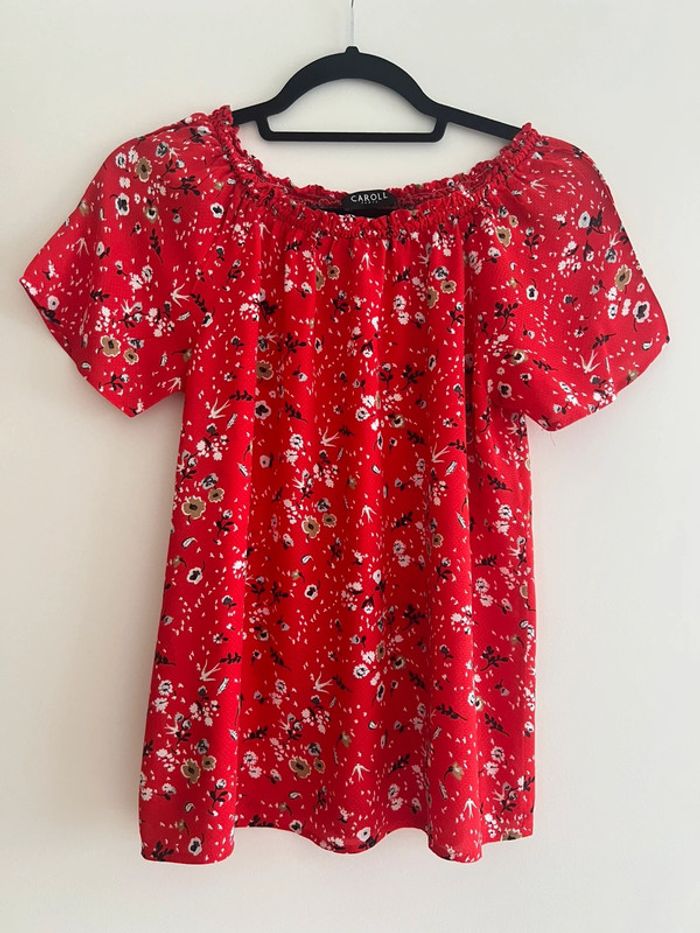 T-shirt rouge à fleurs Caroll - Taille 36 - photo numéro 8